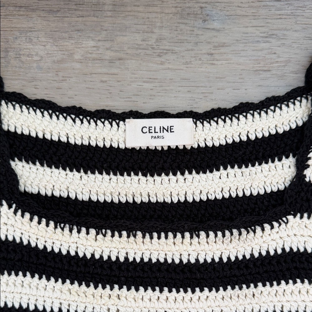 Celine Black and White Striped Crochet knit crop Top - Picture 2 of 4